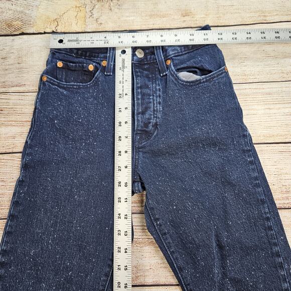Levi’s PREMIUM Wedgie Straight Button Fly BIG E jeans Size 24 Blue Spotted - Picture 3 of 9